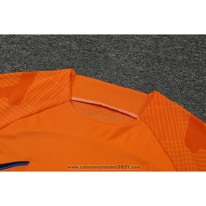 Fato de Treino Barcelona Manga Curta 2022-2023 Laranja - Calcas Curta